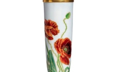 Travail Art Nouveau "Pavots" Vase en bronze à panse émaillée...