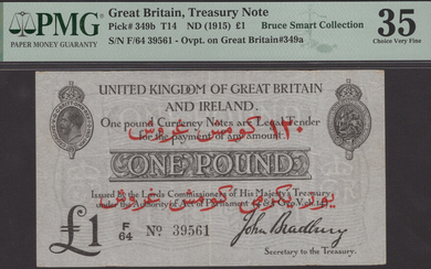 Treasury Series, John Bradbury, Dardanelles Campaign Overprint, £1, 1915-16, serial number F/64...