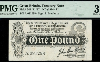 Treasury Series, John Bradbury, first issue £1, ND (7 August 1914), serial number A.081298, (EP...