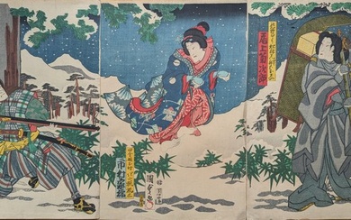 Scene from the kabuki play 'Koharu Nagi Okitsu Shiranami' 小春穏沖津白浪 - 1864 - Paper - Utagawa Kunisada II (1823-1880) - Japan - Late Edo period