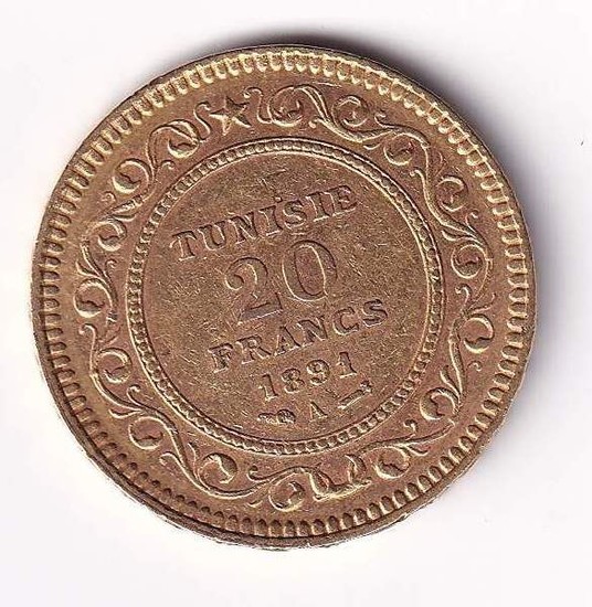 Tunisia - 20 Francs 1891-A - Gold