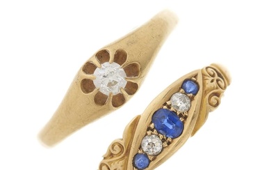 Two 18ct gold sapphire and diamond rings, to include an old-...