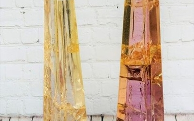 Two Colored Crackled Acrylic Obelisks