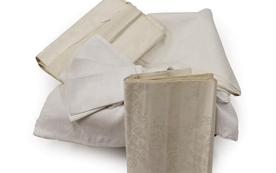 Two Cream Damask White Star Line Table Cloths with stars...