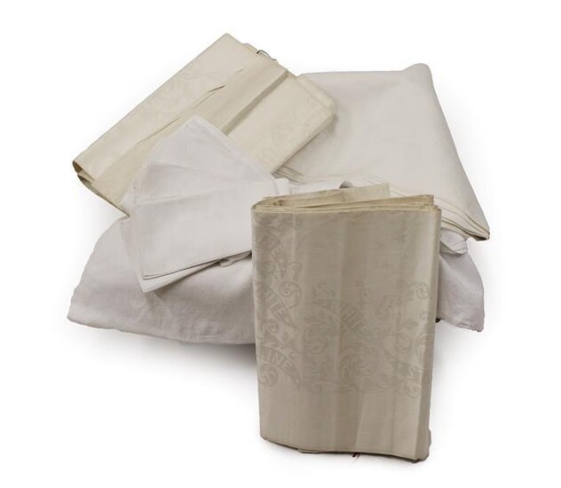 Two Cream Damask White Star Line Table Cloths with stars...
