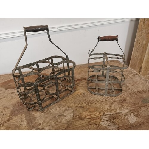 Two early 20th C. metal bottle carriers {38 cm H x 32 cm W x...