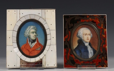 Two portrait miniatures on ivory, 19th century;, Naval...