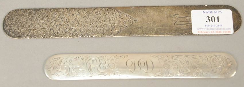 Two sterling silver page turners, one Shreve Crump and
