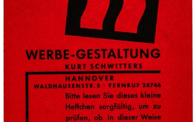 Typographie - Schwitters, Kurt. Création publicitaire de Kurt Schwitters. Hanovre. Vers 1930. 15 x 11...