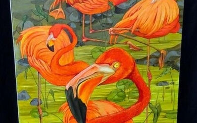 US Acrylic Painting The Four Flamingos Laura Norton
