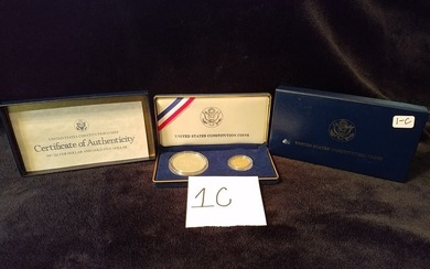US Constitution 1987 Silver Dollar & Gold Five Dollar Blue Boxed Coin Set
