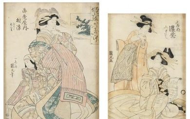 Utagawa Kunimaru (Japanese, 1794-1829), Two Japanese Woodblock Prints of Geisha