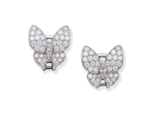 VAN CLEEF & ARPELS: DIAMOND 'TWO BUTTERFLY' EARRINGS