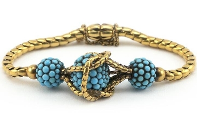 VICTORIAN 14KT GOLD AND TURQUOISE BRACELET Circa 1880
