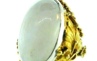 VICTORIAN 14k White & Yellow Gold & Milky Quartz Ring