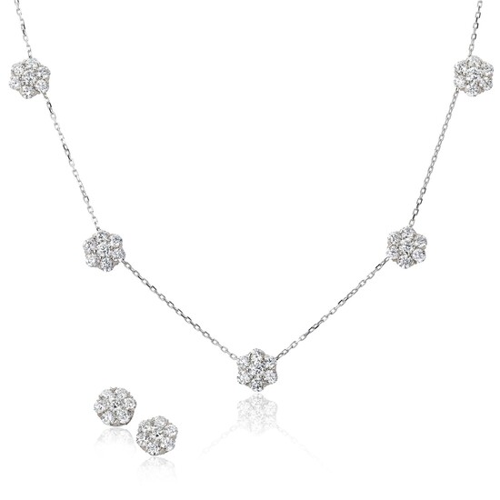 Van Cleef & Arpels, A Diamond and White Gold 'Fleurette' Necklace and Earring Set