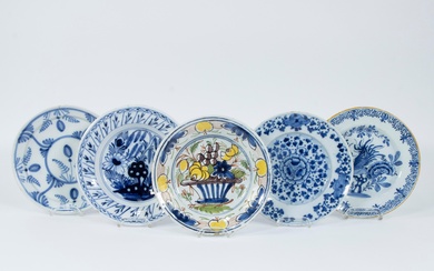 Various Dutch Delft plates 18th century of which 2 by De Porcelyne Bijl
