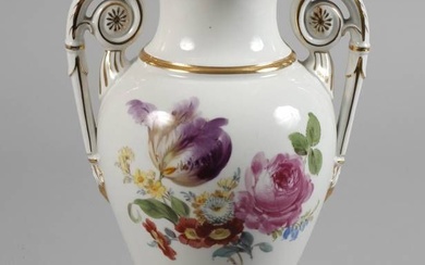 Vase d'apparat Meissen "Bouquet de fleurs marque d'épée à pommeau bleu sous verre 1860-1924, 1er...