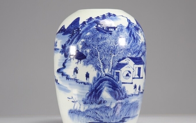 Vase en porcelaine de chine blanc bleu à décor de paysage Poids: 2.57 kg Région:...