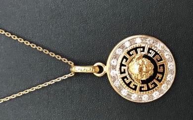 Versace style yellow gold necklace with pendant with