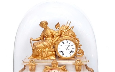 Vict Gilt Over Mantel Clock in Glass Dome by J.W.Benson Ludg...