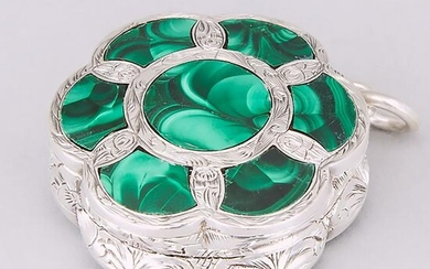 Victorian Engraved Silver, Agate and Malachite Hexafoil