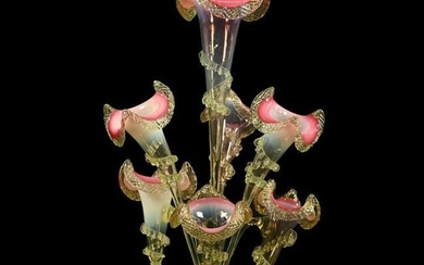 Victorian Epergne, Seven Lily Art Glass
