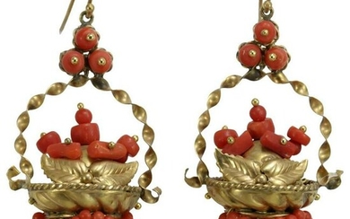 Victorian coral 14K gold dangle earrings