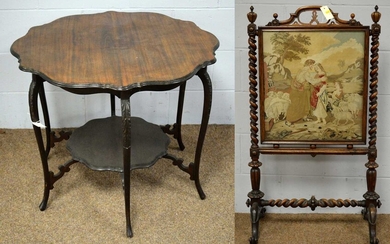 Victorian walnut firescreen and an early 20th C occasional table.