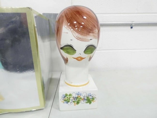 Vintage Ceramic Mannequin Head Hat or Wig Stand Marked SW1 Coop. Italy on the Bottom