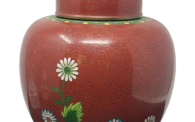 Vintage Chinese Cloisonné floral Ginger Jar / Cover