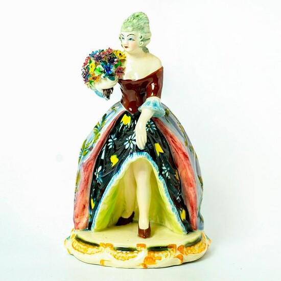 Vintage Italian Porcelain Figurine, Woman With Flowers