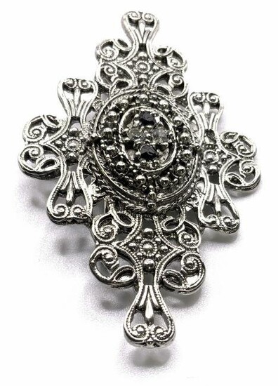 Vintage Open Metalwork Crystal Brooch, Jewelry
