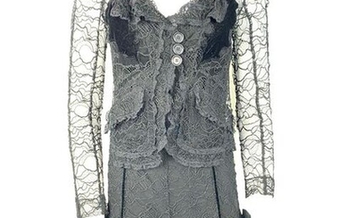 Vintage Sonia Rykiel Black Lace and Velvet Slip Dress