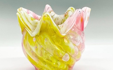 Vintage Splatter Glass Vase, Pink, White and Yellow