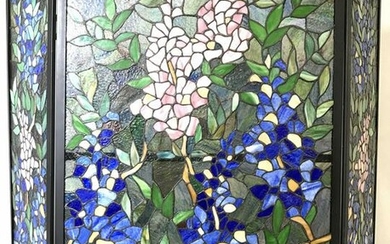 Vintage Stained Glass Floral Fireplace Screen
