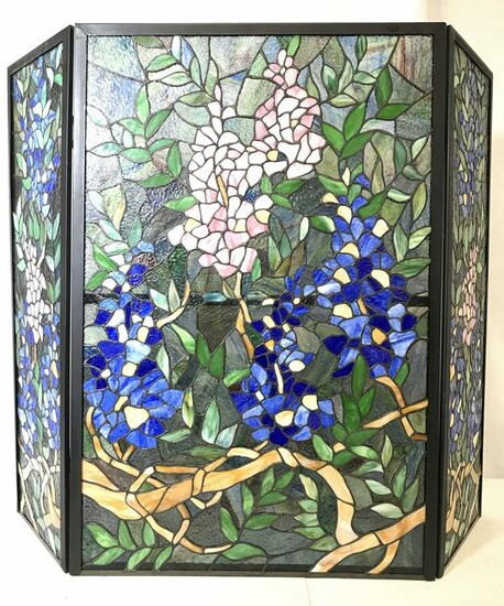 Vintage Stained Glass Floral Fireplace Screen