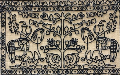 Vtg Cross Stitch Folk Art Panel 32 in
