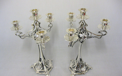WMF - Two Art Nouveau Candlesticks - 4 - Flammig