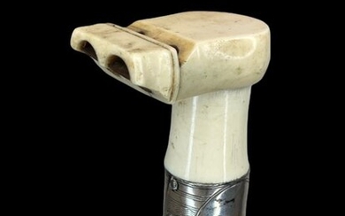 Walking stick, System stick - Flute as pommel - Bone, Silver, Wood - Circa 1890