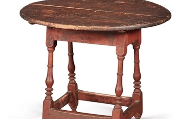 William and Mary Red-Painted Maple and Pine Tilt-Top Tavern Table, New England, circa 1730