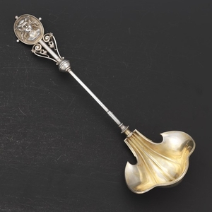 Wood & Hughes Sterling Silver Gold Washed Medallion Punch Ladle