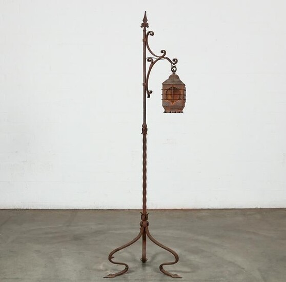 Wrought iron bridge floor lamp hanging lantern