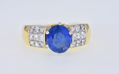 Yellow gold - Ring - 1.82 ct Sapphire - 1.64 Ct Diamonds
