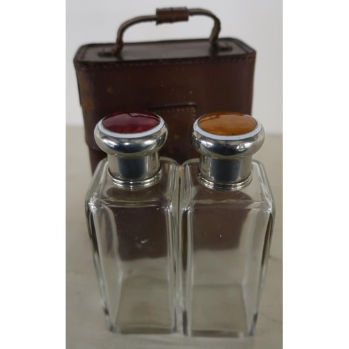 c.1920's tan leather cased pair of travelling glass square f...
