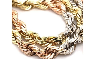 mens 14kt Multi-Toned Yellow White Roe Gold Rope Chain Necklace 7.30 MM 24' Inc