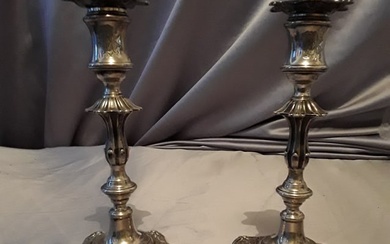 pair of English sterling silver candlesticks