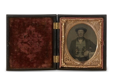 [AMBROTYPE] THREE THERMOPLASTIC PHOTOGRAPH CASES WITH AMBROTYPES Ca. 1850s....