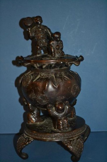 Large Antique 19th Century Japanese Bronze Pot Censor