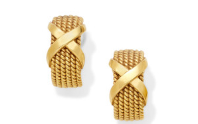 A pair of 18k gold 'X' ear clips,, schlumberger for Tiffany & Co.